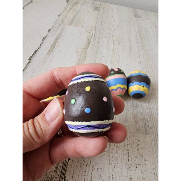 Vintage faux chocolate egg Easter spring decor set pink striped - Picture 3 of 11